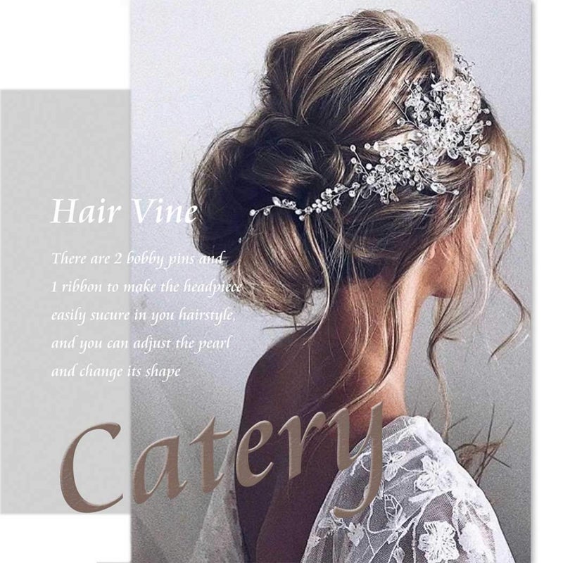 Catery Rhinestone Hair Vine Bridal Headband Wedding Hair Accessories for Bride and Women (Silver) - Image 3
